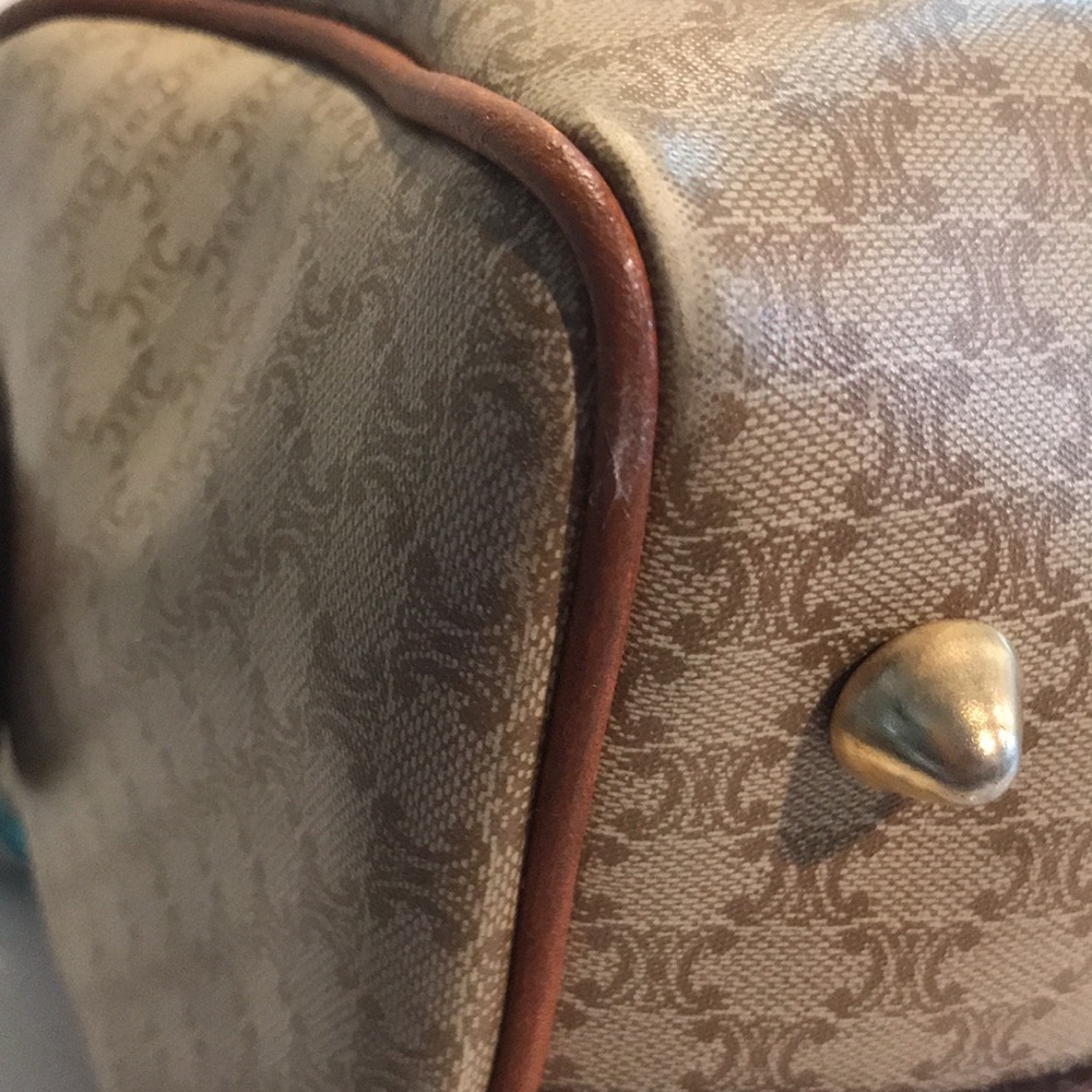 Celine Tan and Brown Satchel with Patterned Scarf - Picture 10 of 16
